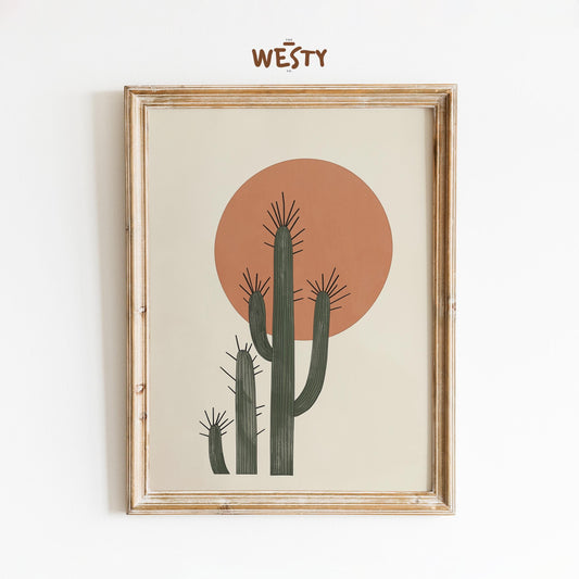 Retro Cactus Print – Minimal Desert Sun Wall Art