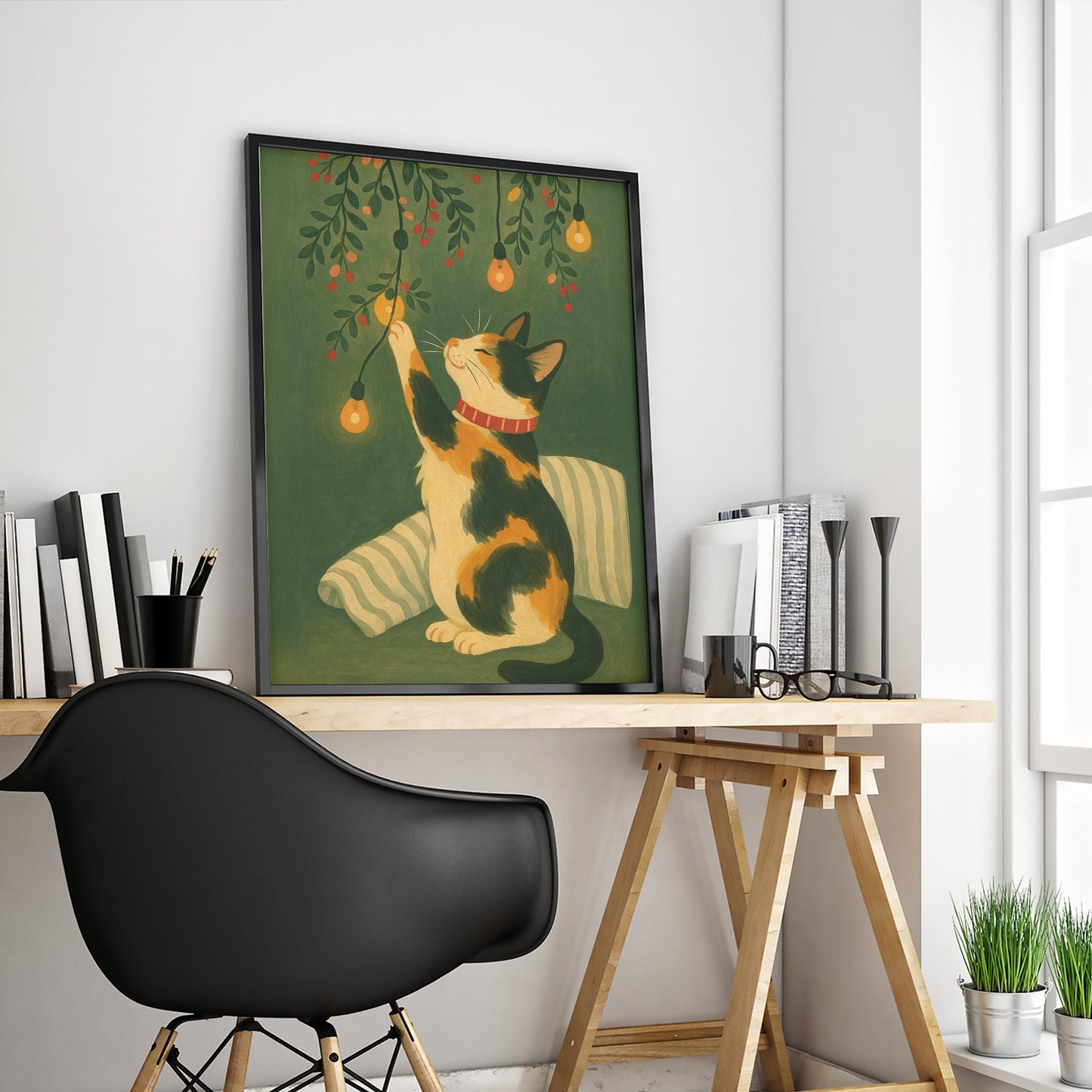 Christmas Cat Poster – Cozy Retro Christmas Print | Festive Cat Gift