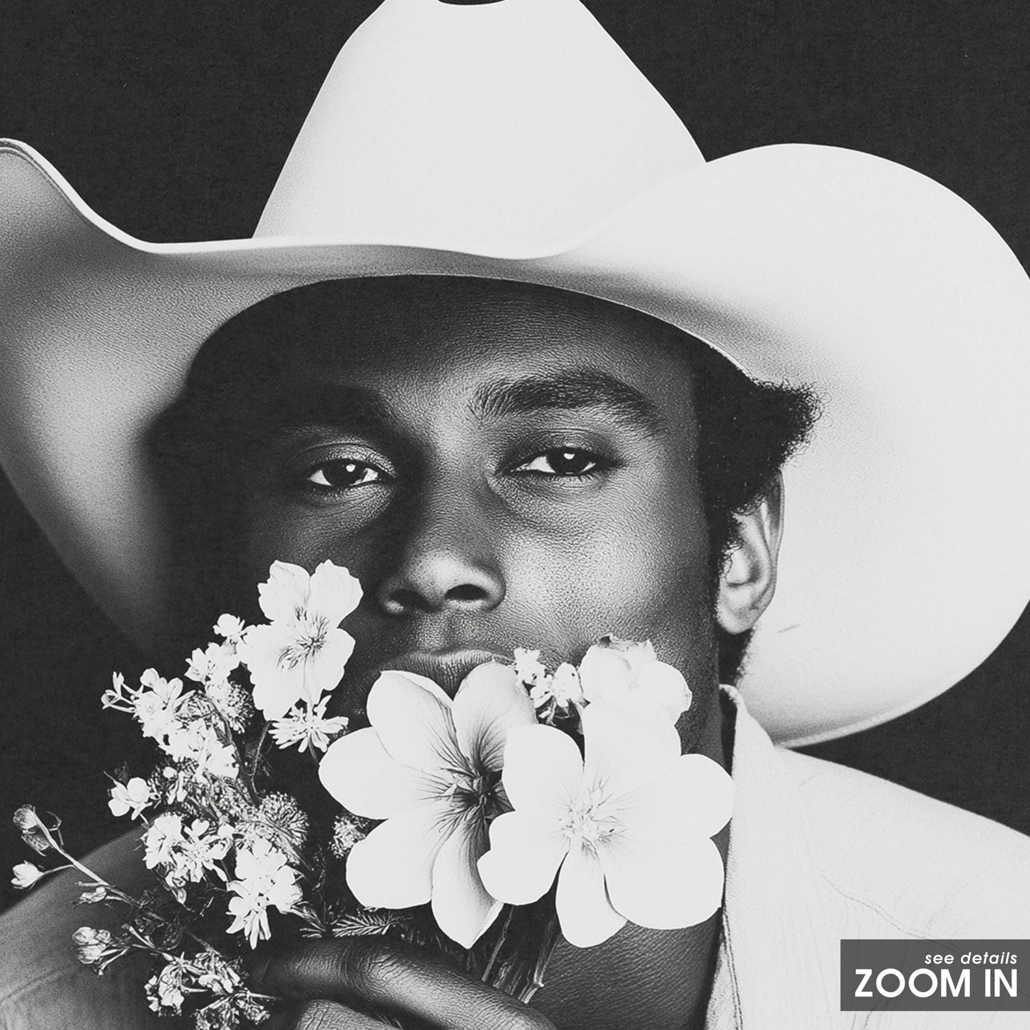 Cowboy with Flowers Poster – Black & White Western Wall Art