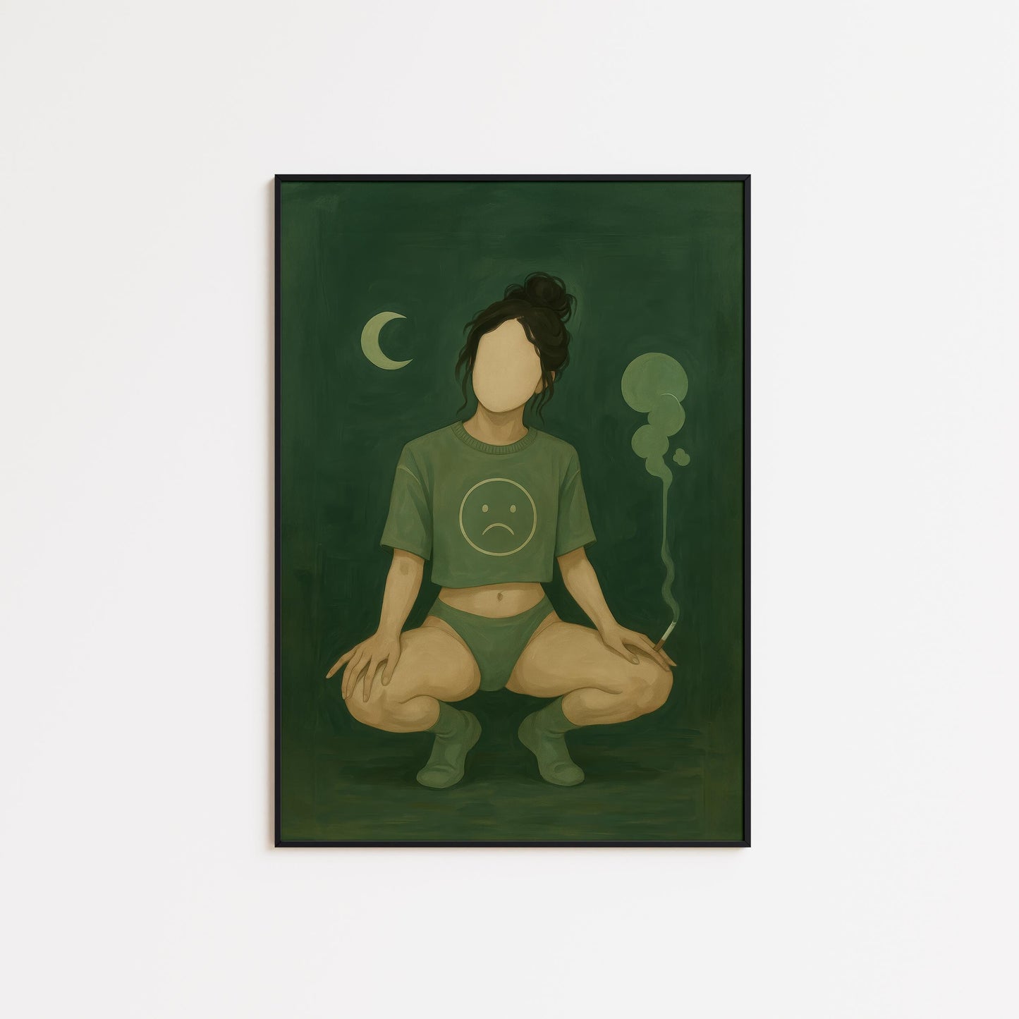 Sad Girl Moon Poster – Moody Wall Art | Green Room Art | Gen Z Bedroom Decor