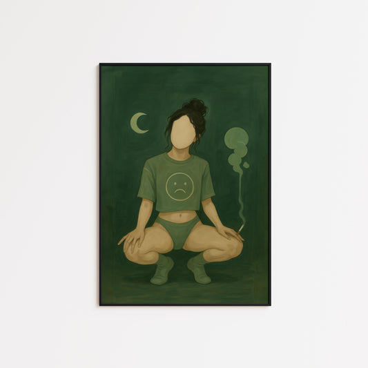 Sad Girl Moon Poster – Moody Wall Art | Green Room Art | Gen Z Bedroom Decor