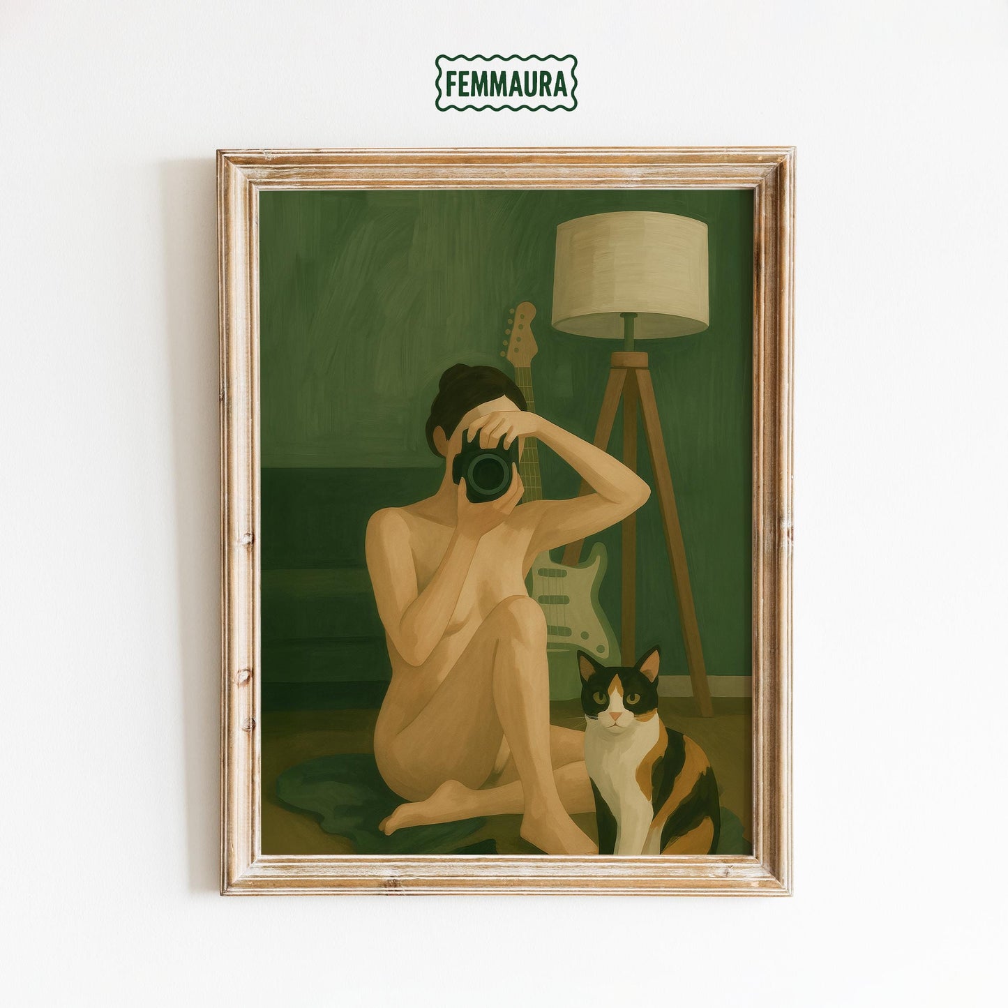 Feminine Intimate Wall Art – Self Portrait Art with Woman and Cat Poster