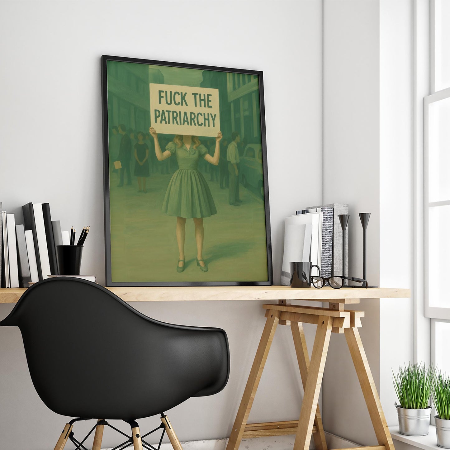 Fuck the Patriarchy Poster – Feminist Protest Wall Art in Retro Green Style