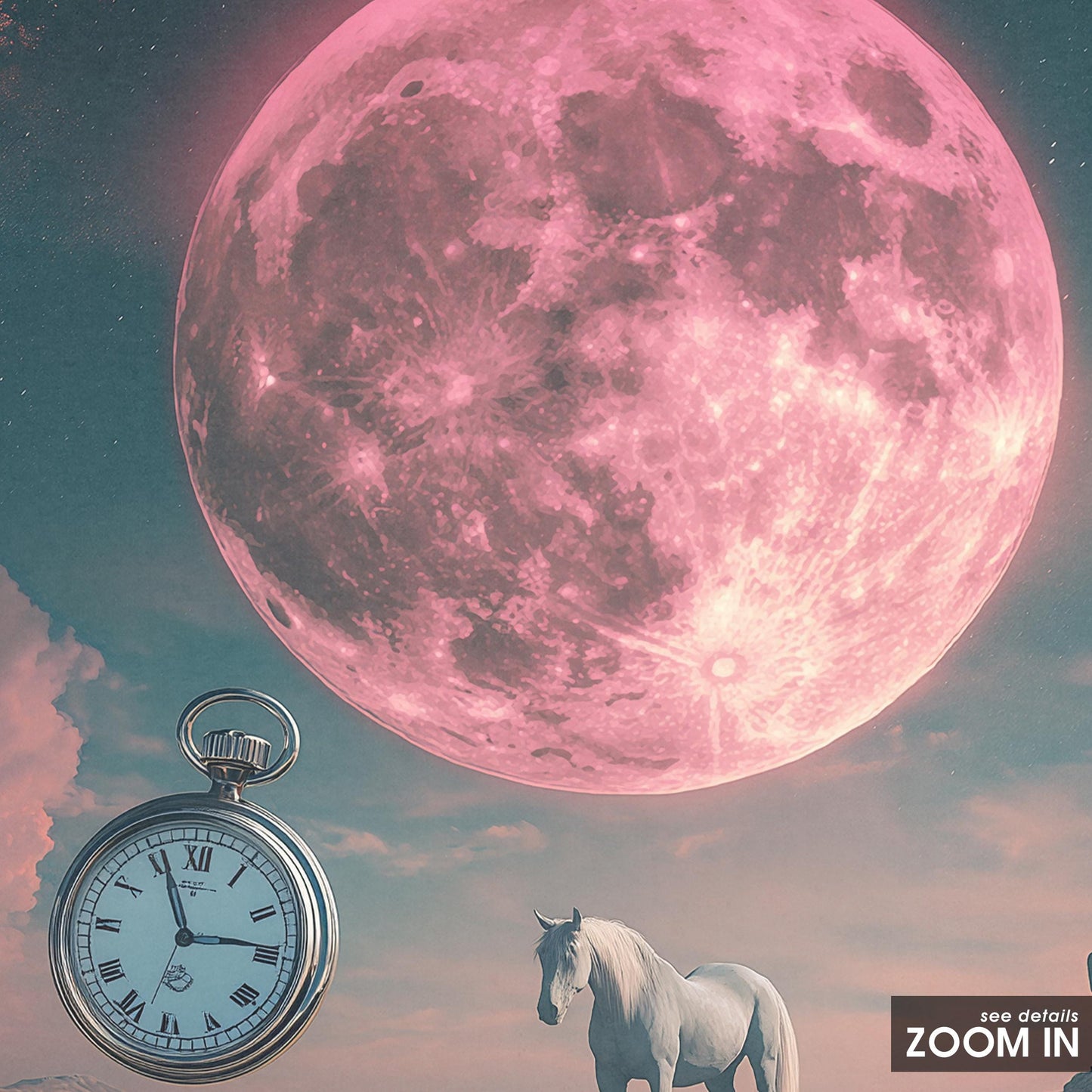 Pink Moon Desert Cowboy – Surreal Western Dreamscape Poster