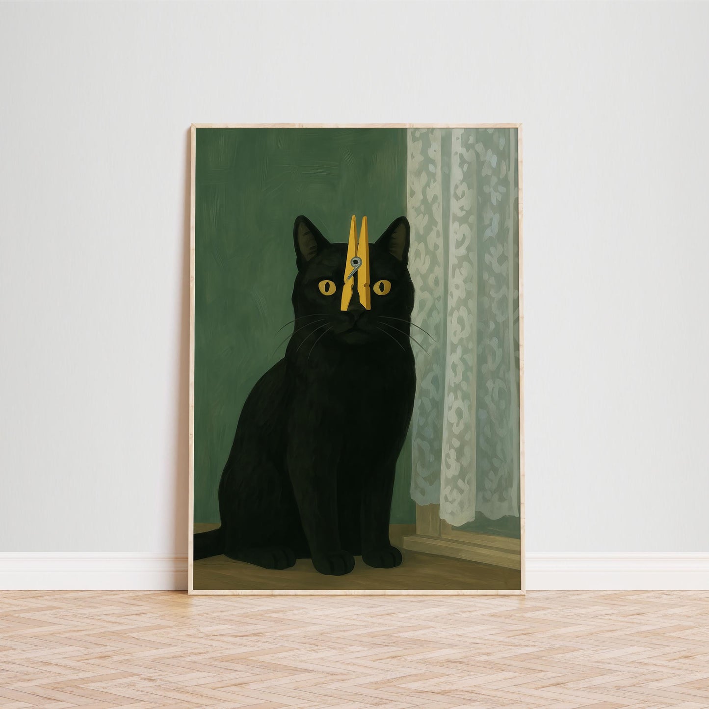 Black Cat Wall Art – Surreal Minimalist Cat Print | Gothic Home Decor Poster