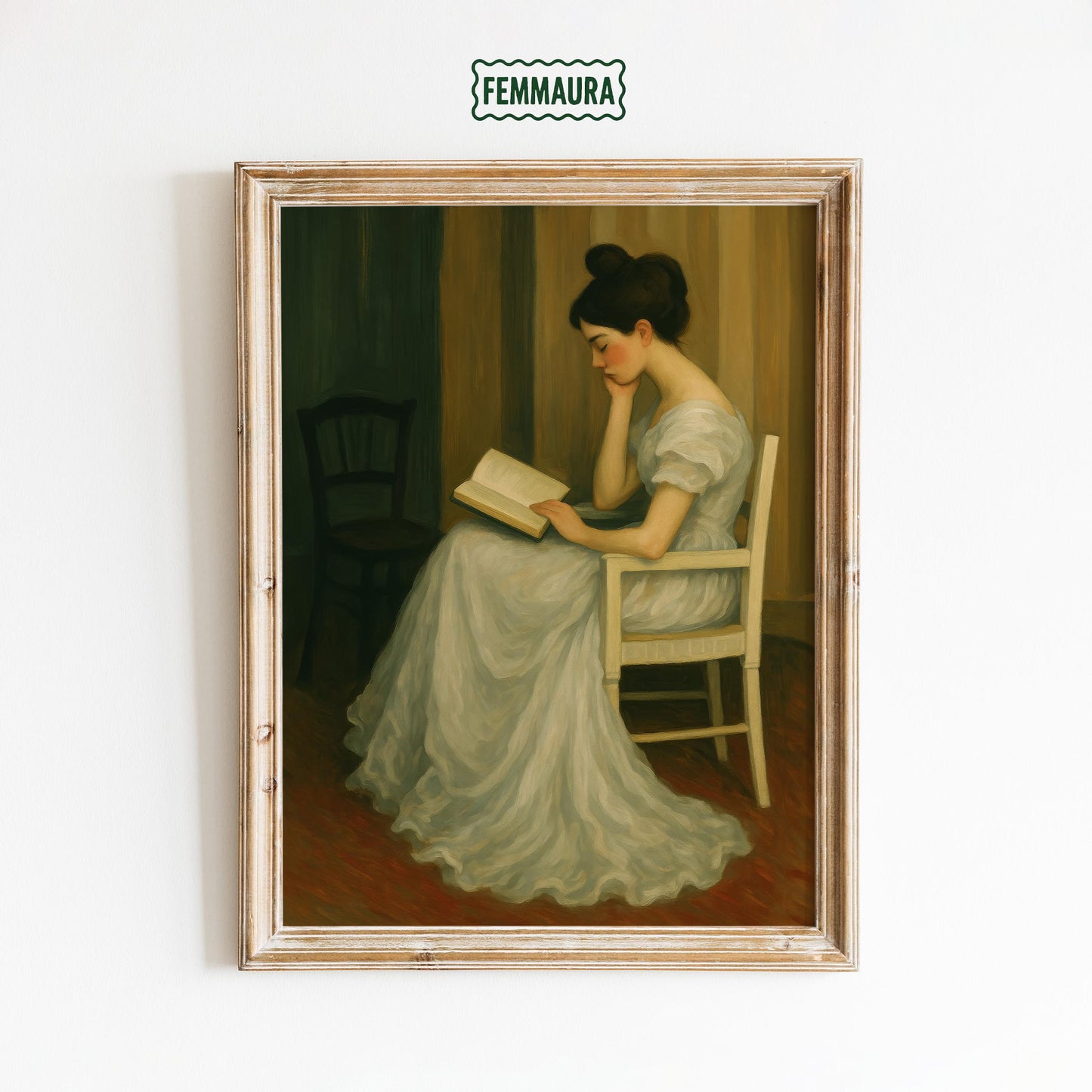 Vintage Reading Woman Poster – Dark Academia Art | Elegant Lady Print for Library Wall