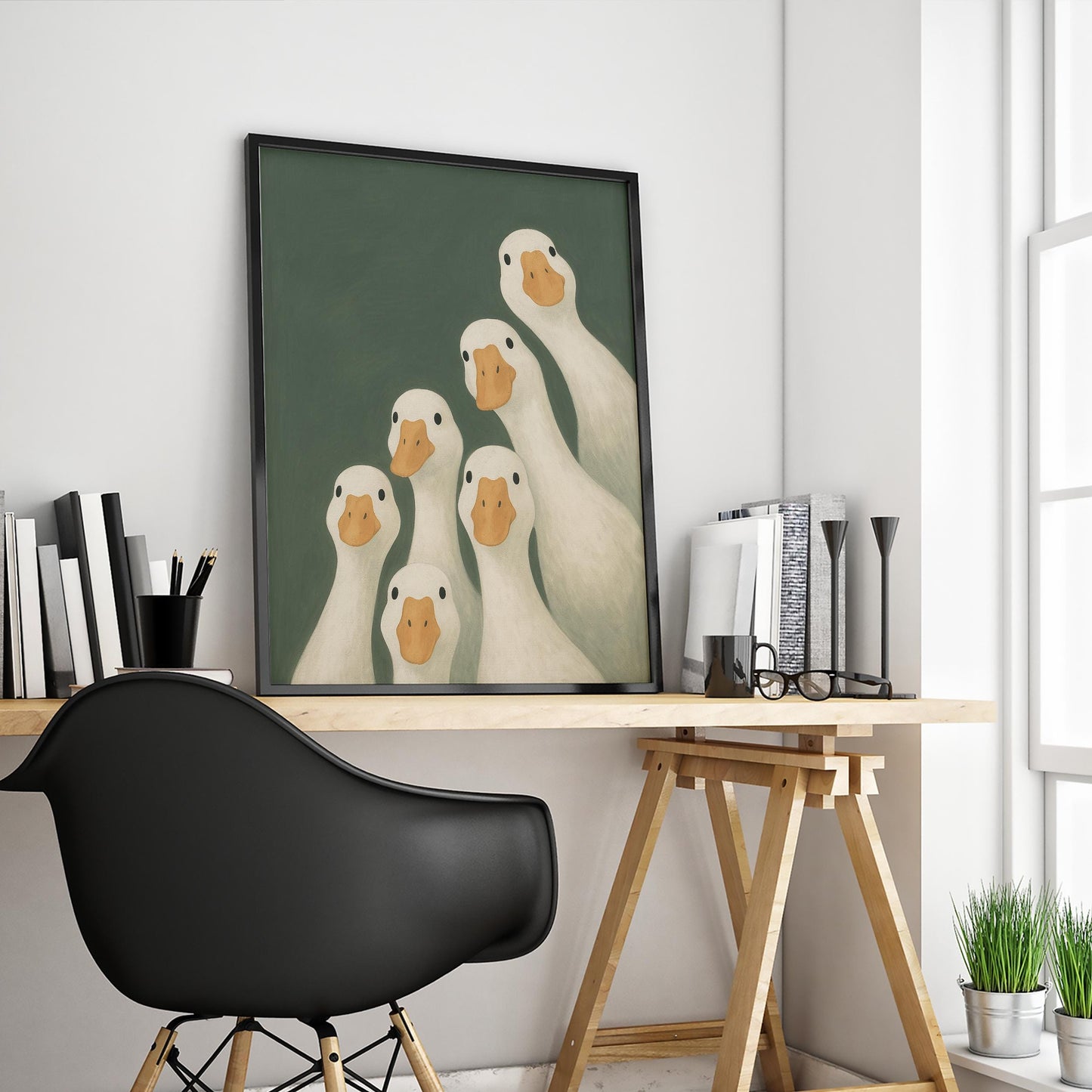 Funny Animal Wall Art – Goose Group Illustration | Playful Farmhouse Print