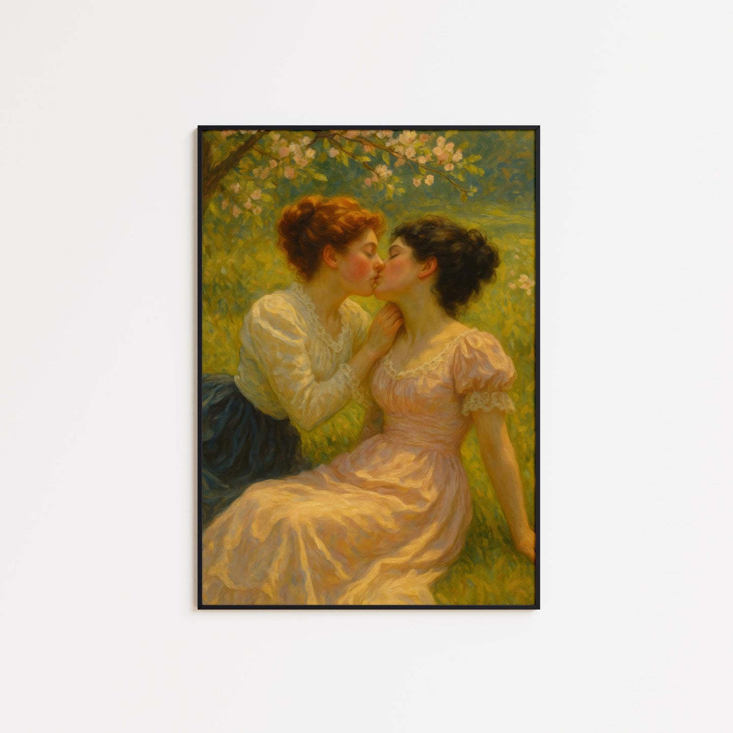 Victorian Lesbian Art – Romantic Sapphic Oil Style Artwork | Queer Love Painting Print