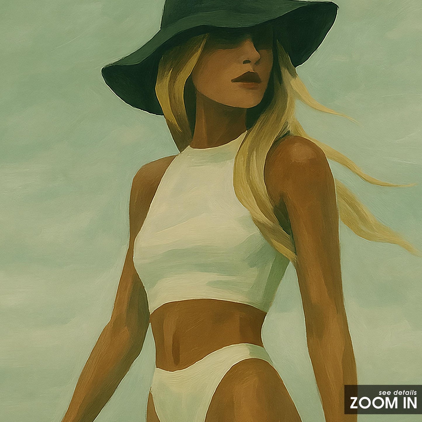 Retro Beach Poster – Minimalist Wall Art With Stylish Woman And Sandy Tone