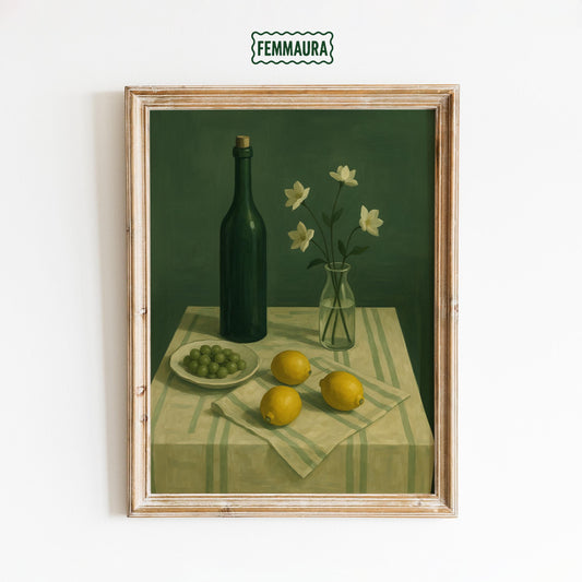 Mediterranean Still Life Poster – Lemon Wall Art | Olive Decor Print, Vintage Kitchen