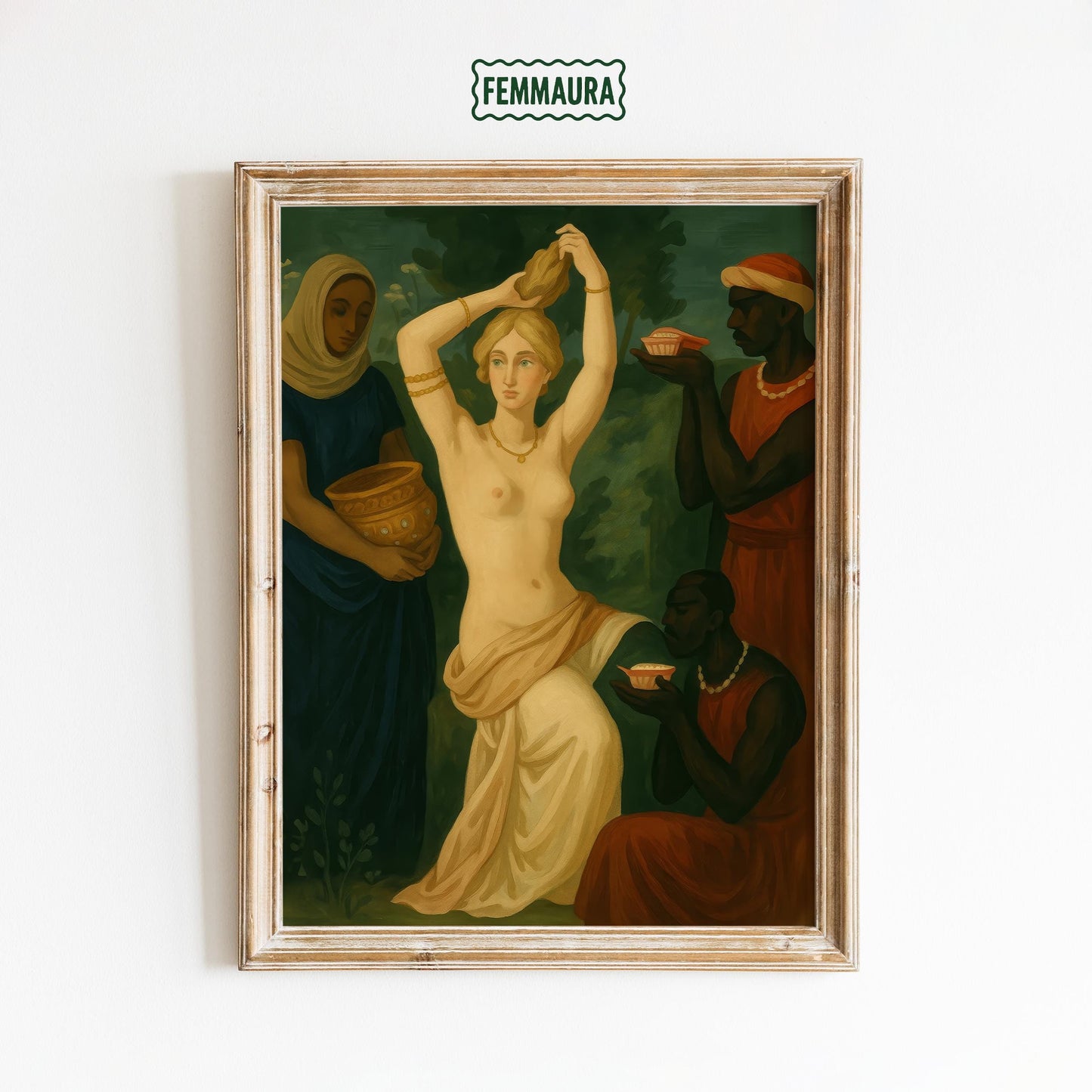 Classical Bath Scene | Vintage Wall Art - Neoclassical Painting with Warm Earthy Tones