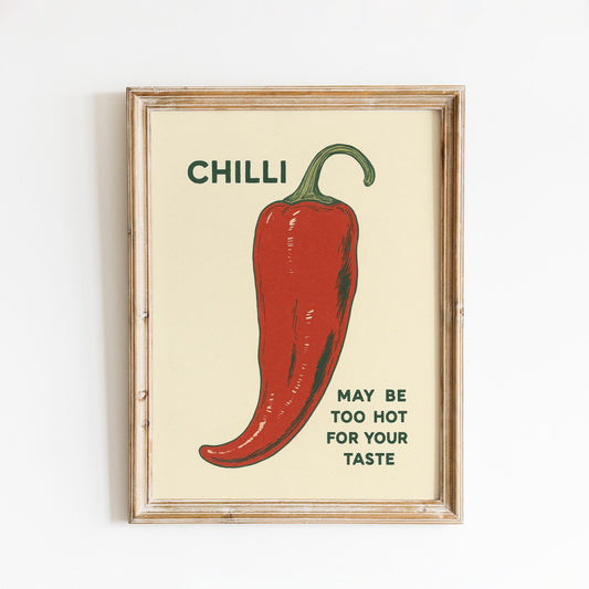 Chilli Poster – Red Pepper Wall Art – Spicy Kitchen Decor – Vintage Food Illustration Print