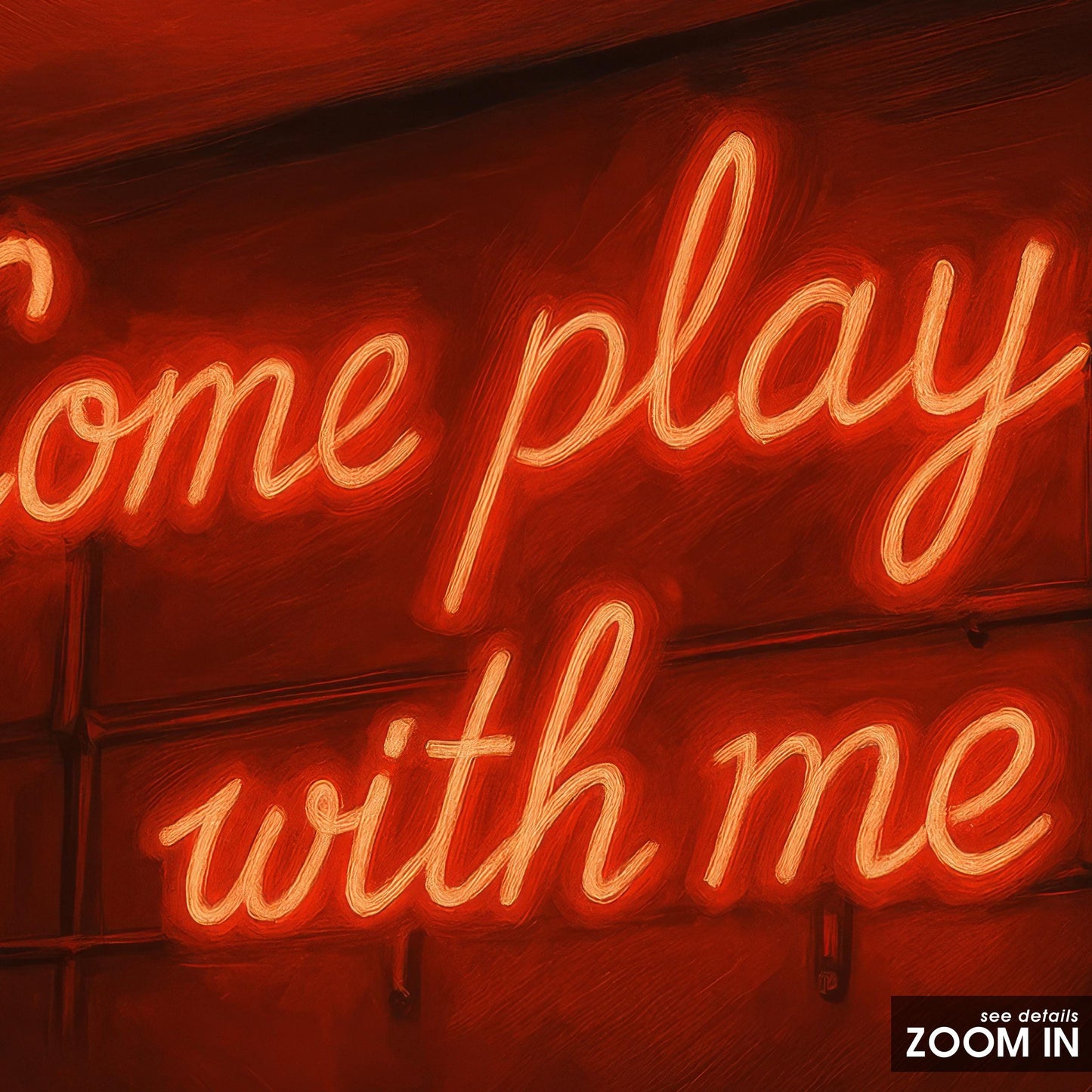 Neon Red Wall Art – Provocative Come Play Sign Poster for Bedroom & Bar Decor