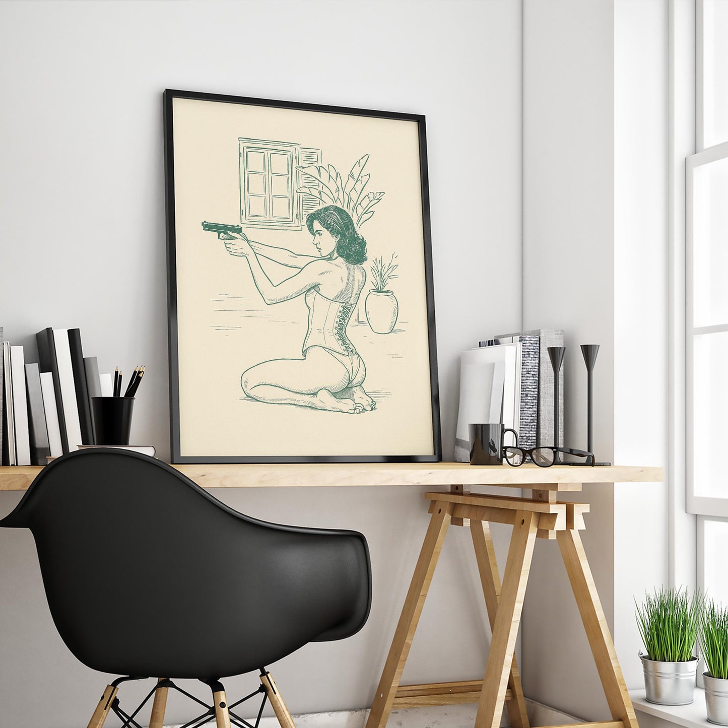 Poised Femme Poster – Minimal Line Art Woman Print, Femmaura Bold Series