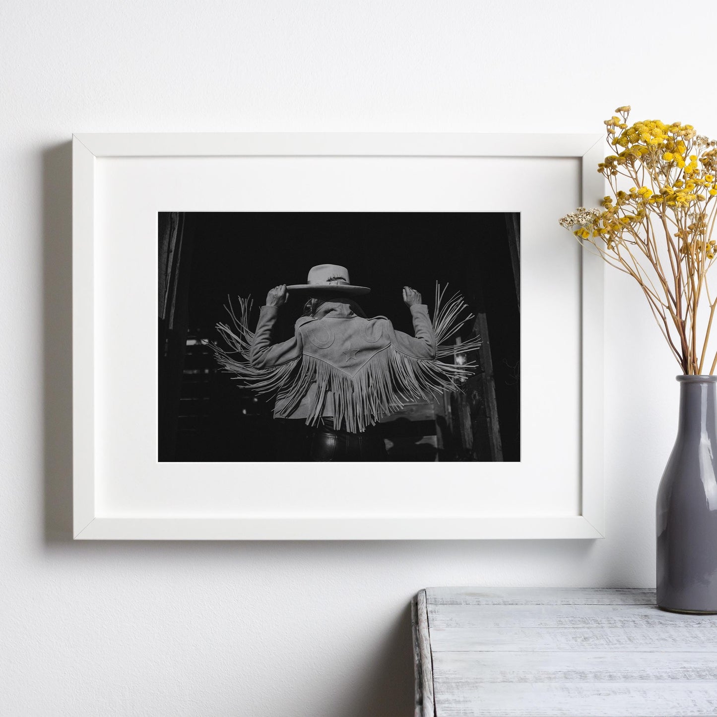 Fringe Cowboy Jacket Poster – Black and White Western Wall Art for Rustic Interiors