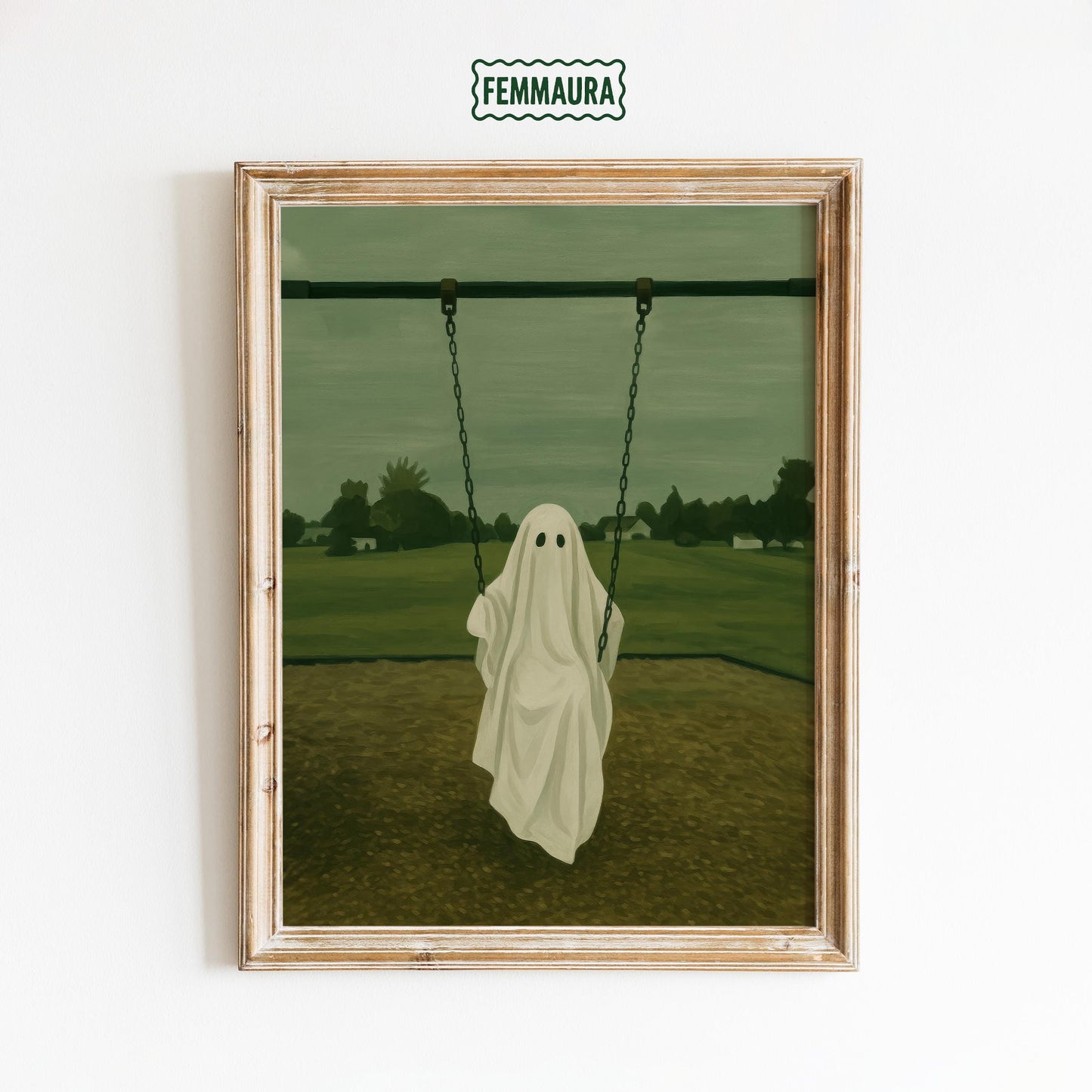 Spooky Wall Art – Minimalist Ghost Swing Print | Gothic Bedroom Decor