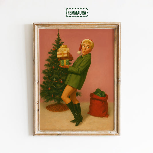 Retro Christmas Poster – Vintage Holiday Art | Festive Wall Decor & Pin-Up Print