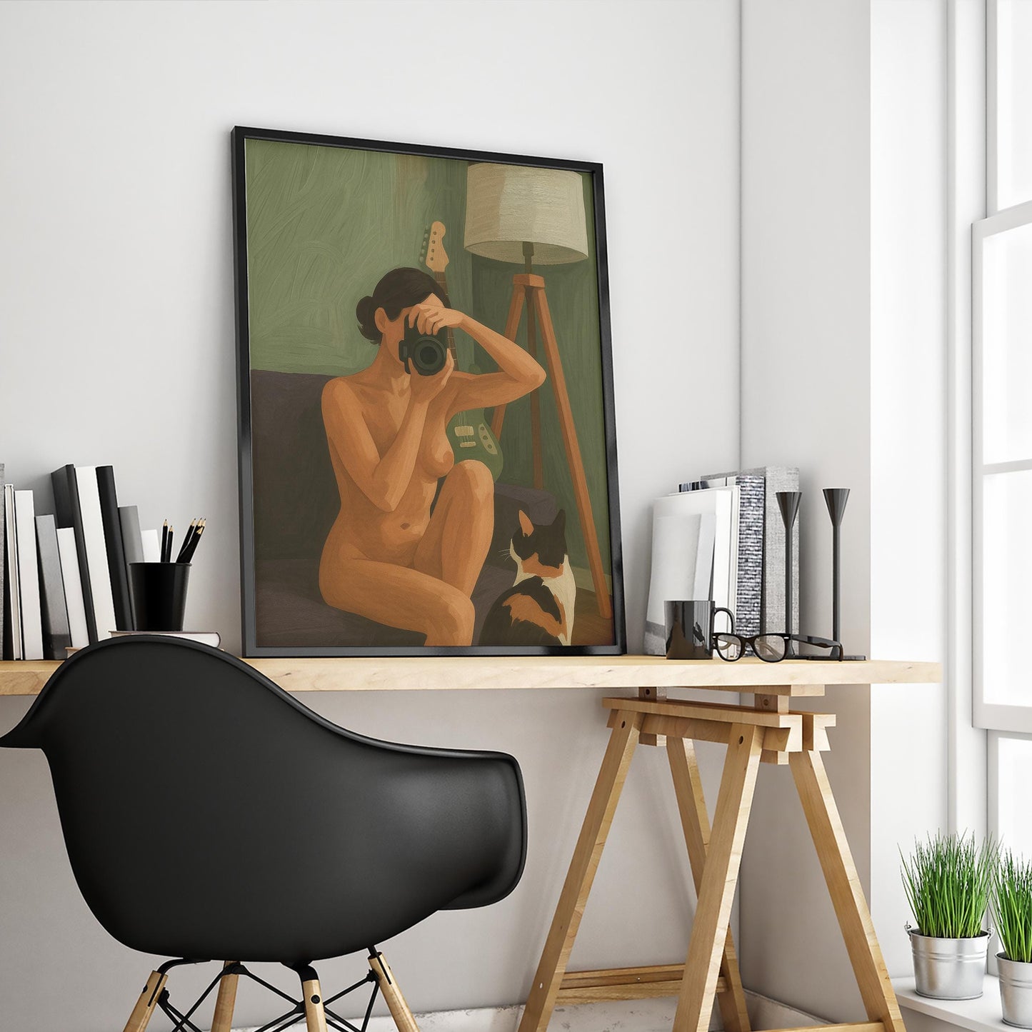 Feminine Wall Art – Self Portrait Poster With Moody Green Tones | Elegant Bedroom Decor