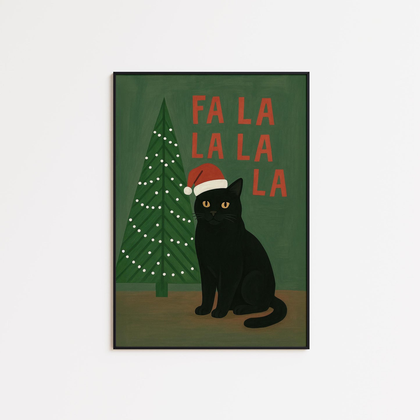 Retro Christmas Cat Poster – Black Cat Wall Art With Playful Holiday Typography