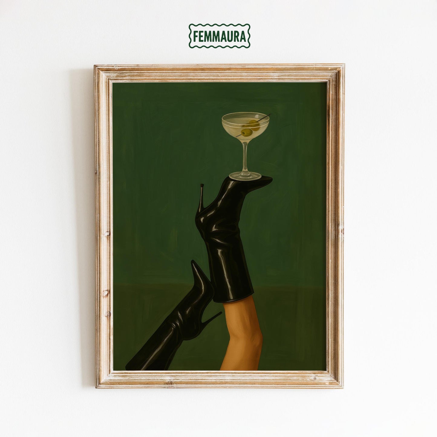 Feminine Cocktail Poster – Moody Wall Art | High Heel Print & Espresso Martini