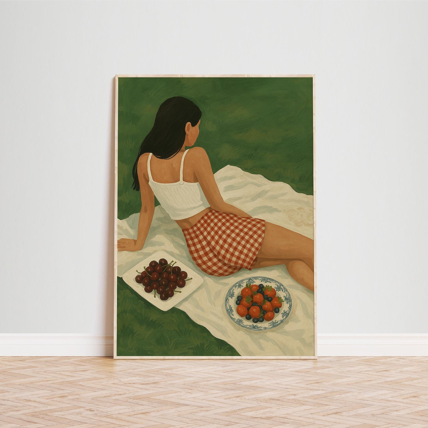 Vintage Picnic Poster – Rustic Summer Wall Art With Gingham Skirt Charm