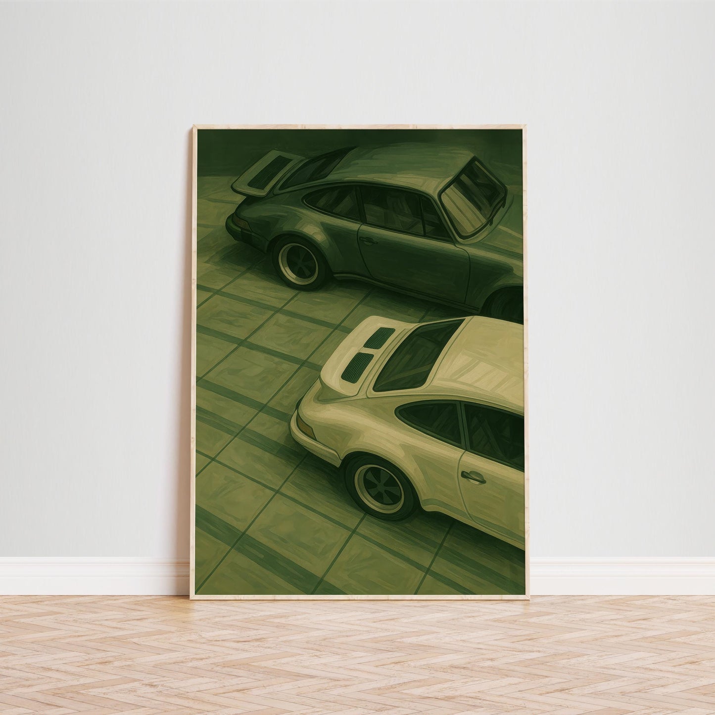 Classic Porsche Wall Art – Vintage Car Artwork Green Retro Poster Print