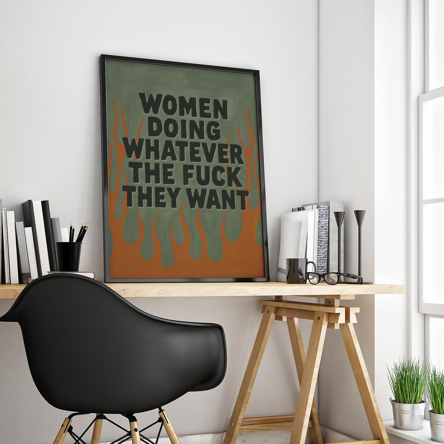 Feminist Poster – Bold Quote Print With Flame Illustration Art For Empowerment