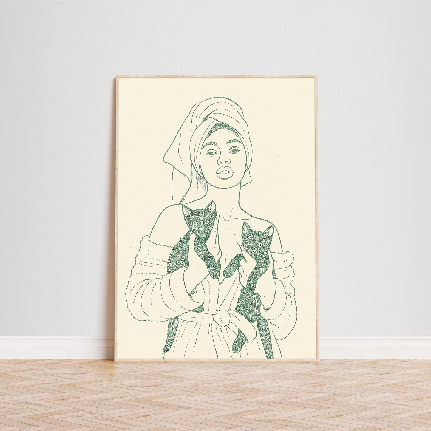 Woman with Black Cats Poster – Minimal Line Art Print, Femmaura Bold Series