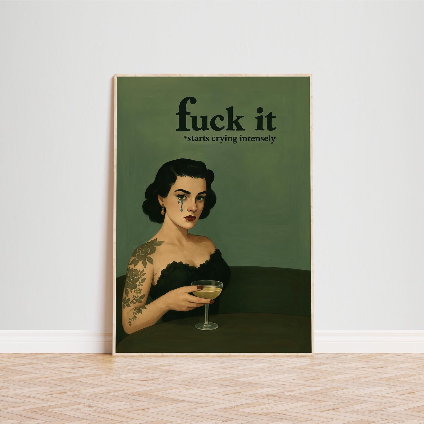 Dark Humor Poster – Retro Wall Art Featuring Tattooed Woman & Bold Quote