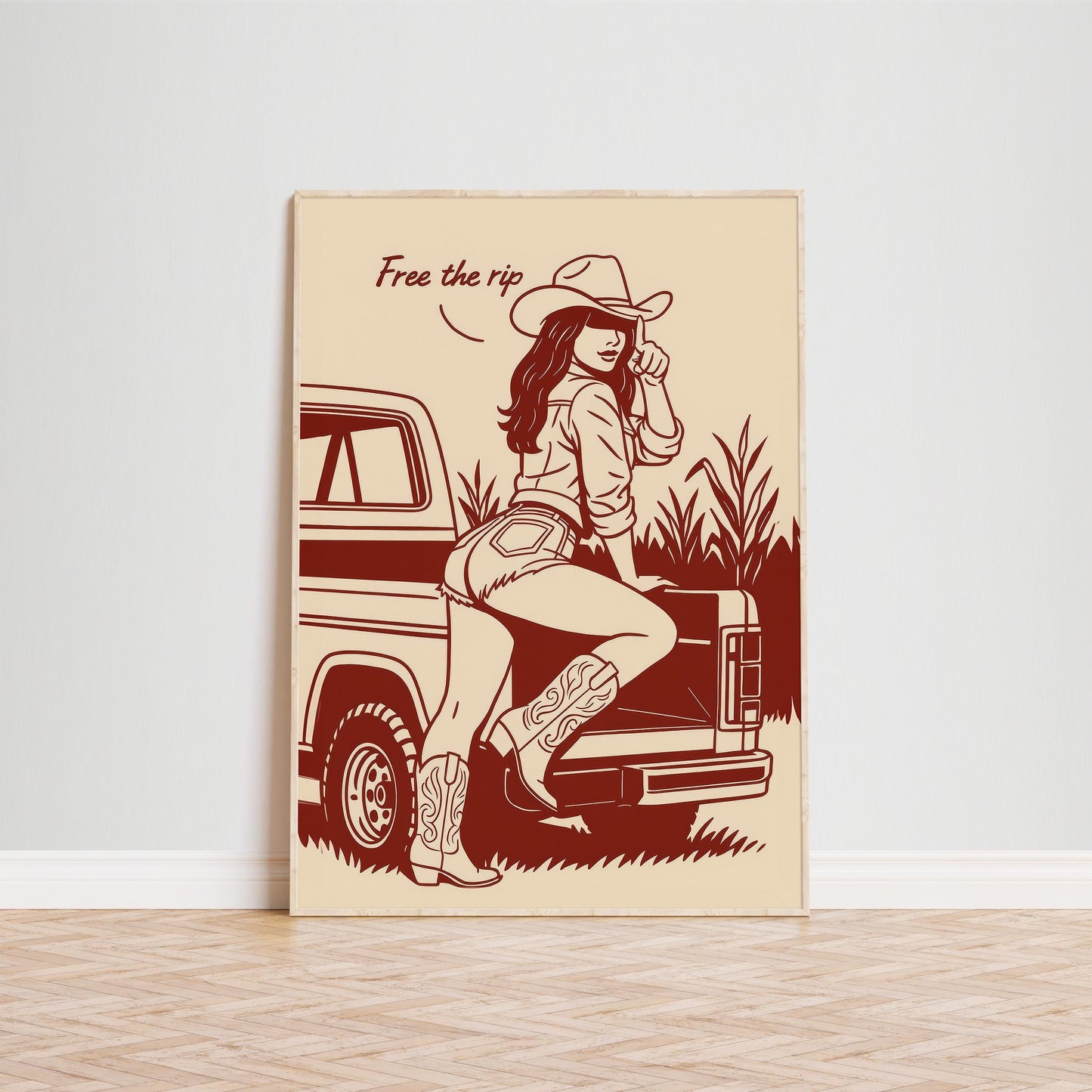 Free the Rip Poster – Sexy Cowgirl with Truck Wall Art