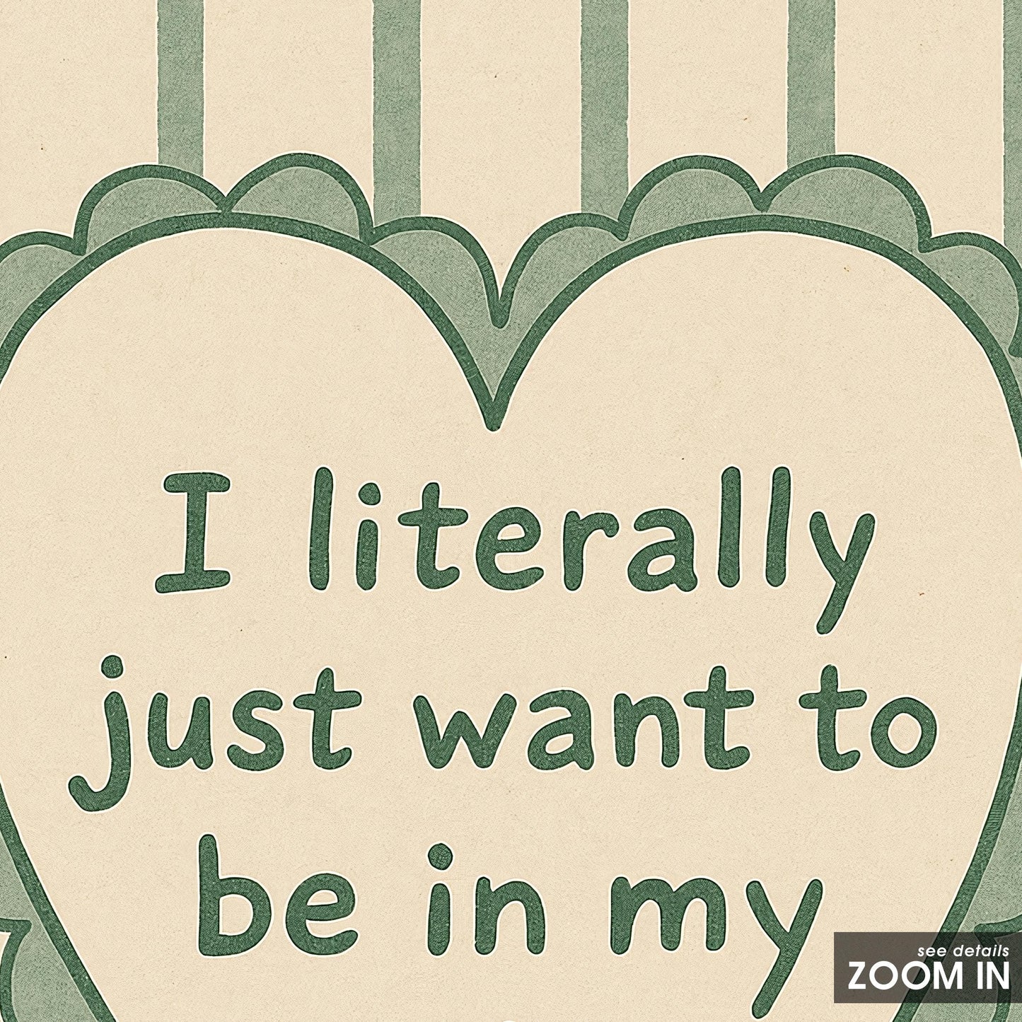 Cozy PJs Quote Poster – Green Striped Heart Wall Art