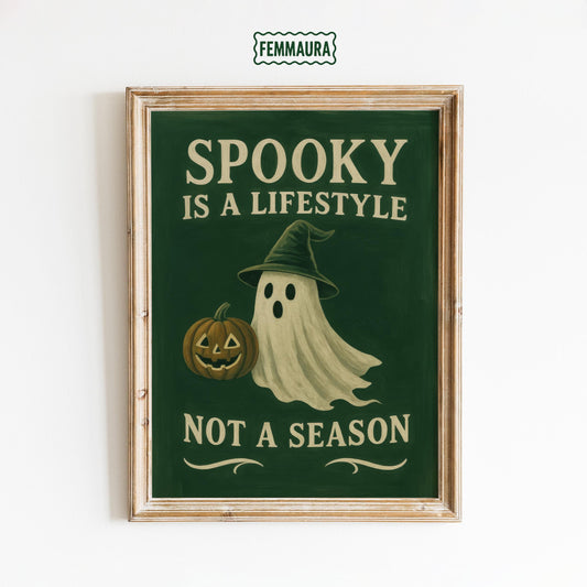 Vintage Halloween Poster – Spooky Wall Art with Ghost Pumpkin Print & Witchy Decor