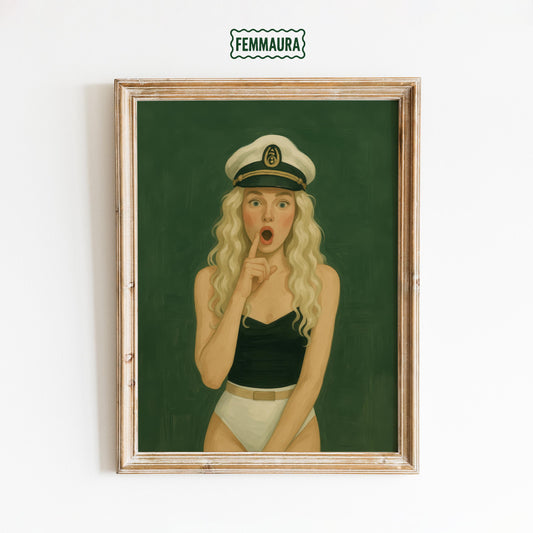 Retro Pin-Up Art – Nautical Wall Decor With Playful Blonde Sailor Girl Print