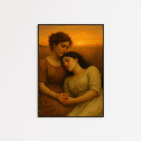 Lesbian Fine Art Poster – Romantic Wall Art With Golden Hour Wheat Field