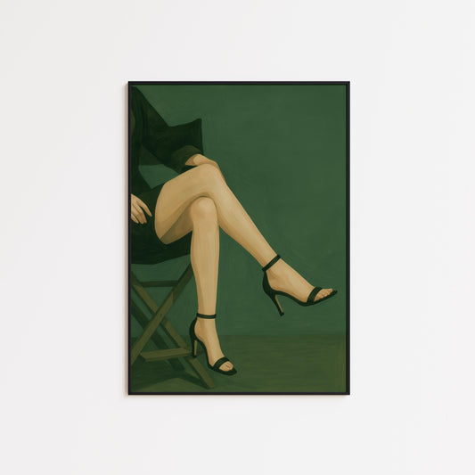Feminine Minimalist Wall Art – Crossed Legs Poster in Green Fashion Print