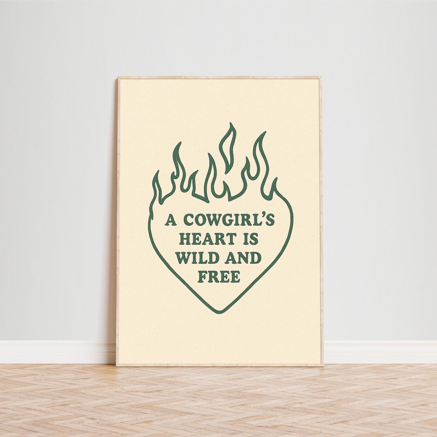 A Cowgirl’s Heart Is Wild and Free Poster – Western Quote Print, Minimal Country Wall Art