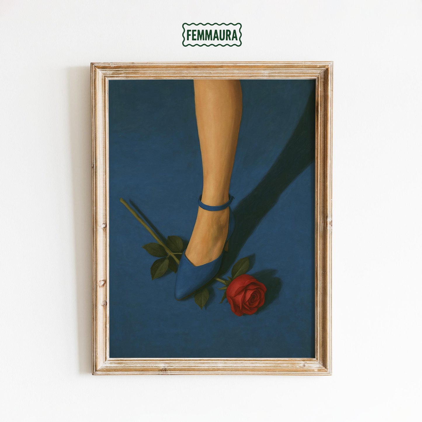 Blue Heel Rose Poster – Feminine Wall Art | Minimalist Retro Print With Bold Color
