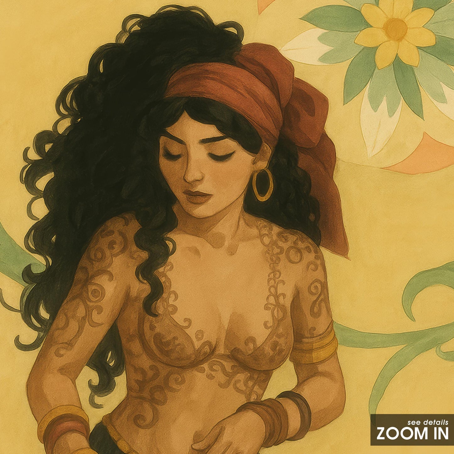 Bohemian Wall Art – Mystical Feminine Gypsy Woman Poster | Vintage Earth Tone Print