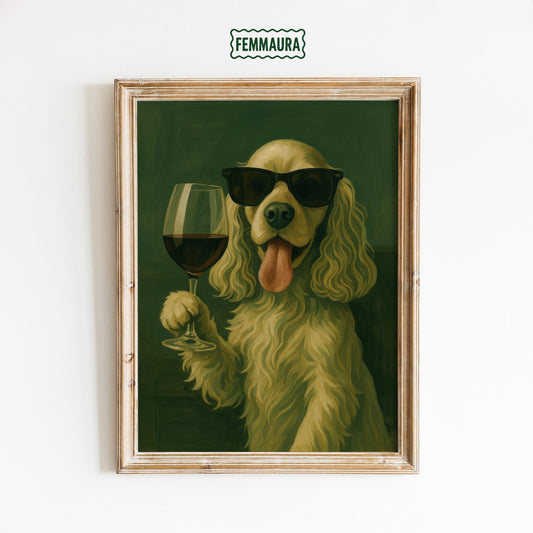 Funny Dog Wall Art – Playful Dog Poster With Wine Glass | Cozy Home Decor