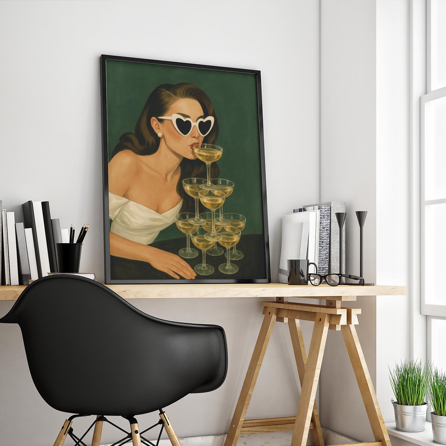 Vintage Glam Wall Art – Retro Party Print With Elegant Champagne Tower