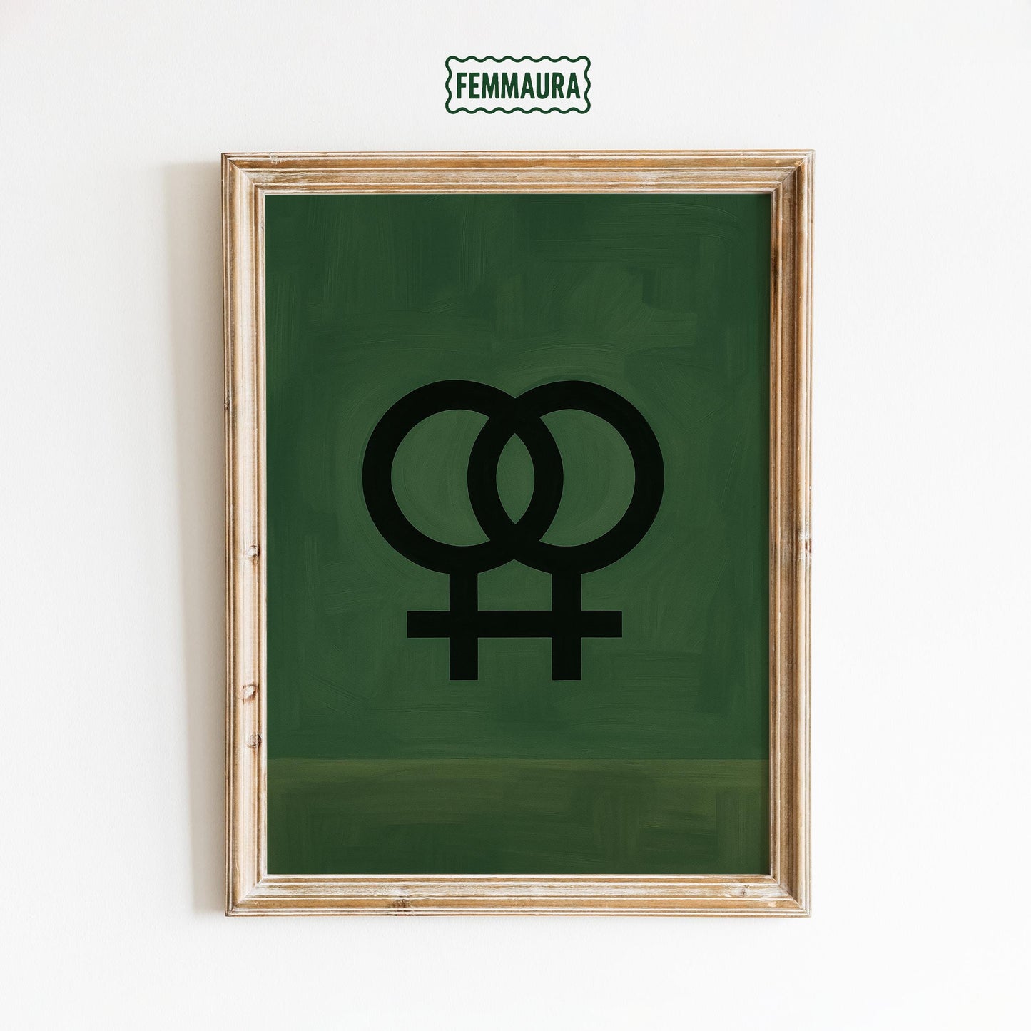 Double Venus Symbol Poster – Minimalist Feminist Wall Art With Moody Green Background