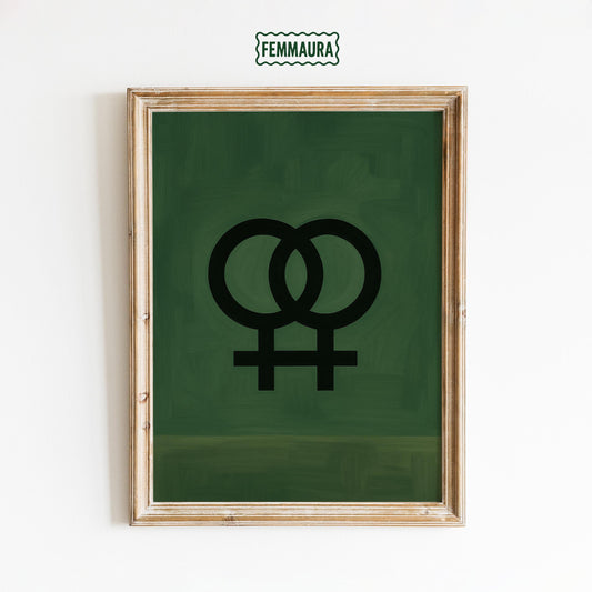 Double Venus Symbol Poster – Minimalist Feminist Wall Art With Moody Green Background