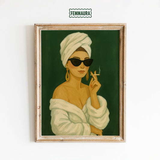Retro Glam Wall Art – Vintage Style Print of Glamorous Woman in Green