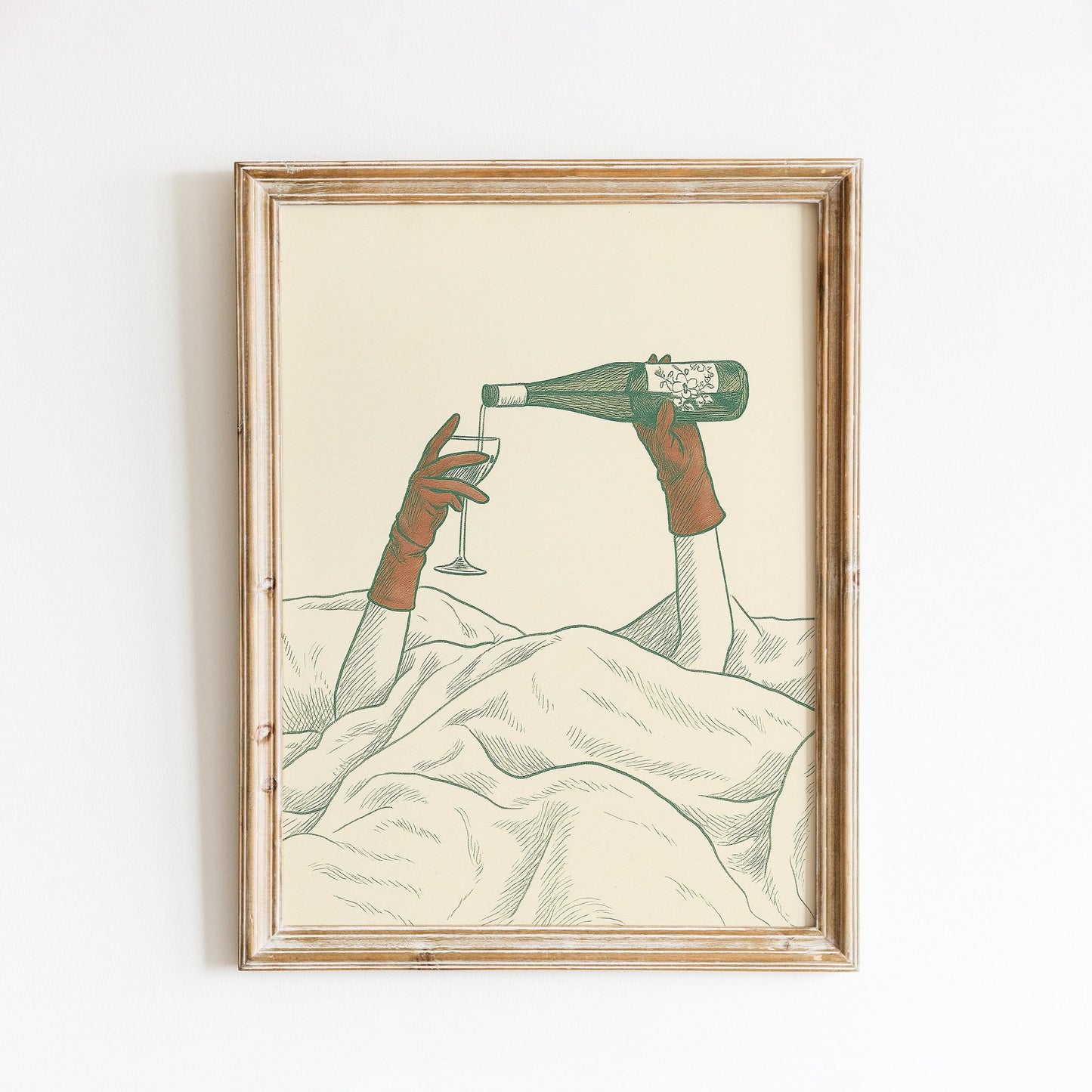 Wine in Bed Poster – Minimal Surreal Line Art Print, Femmaura Bold Series