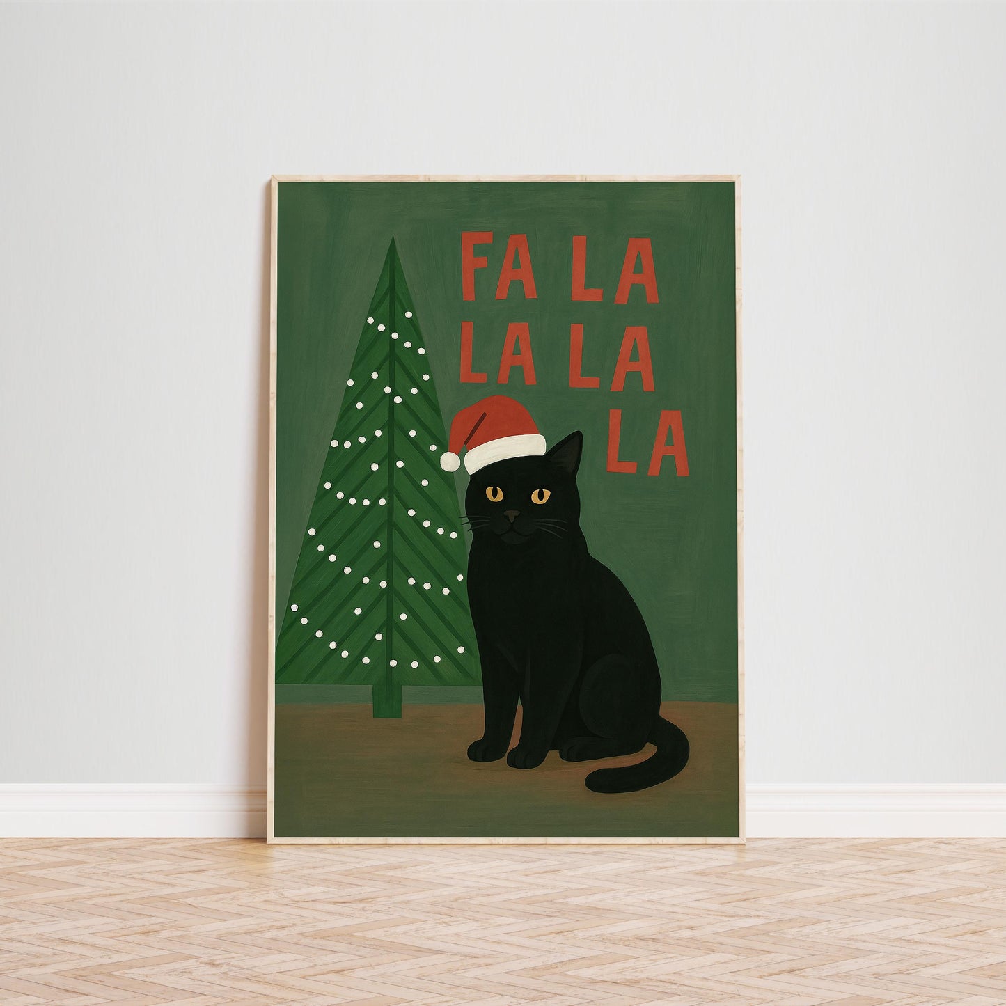 Retro Christmas Cat Poster – Black Cat Wall Art With Playful Holiday Typography