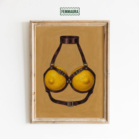 Lemon Bra Harness – Erotic Pop Art Print | Bold, Playful Wall Decor