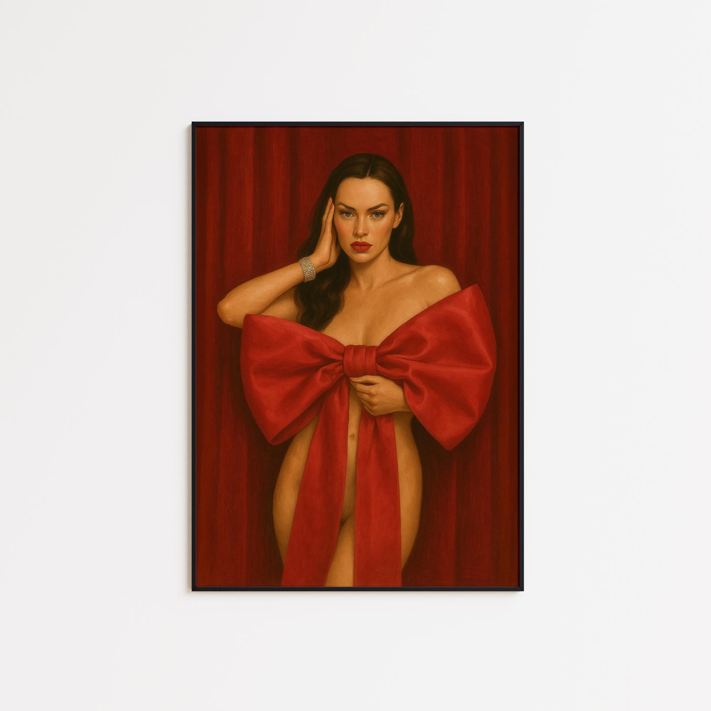 Sensual Vintage Poster – Red Bow Artwork | Bold Woman Feminine Wall Art