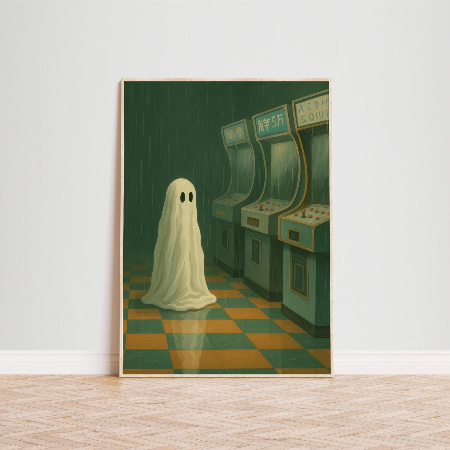 Ghost Arcade Poster – Spooky Retro Print With Haunted Gaming Art Vibes