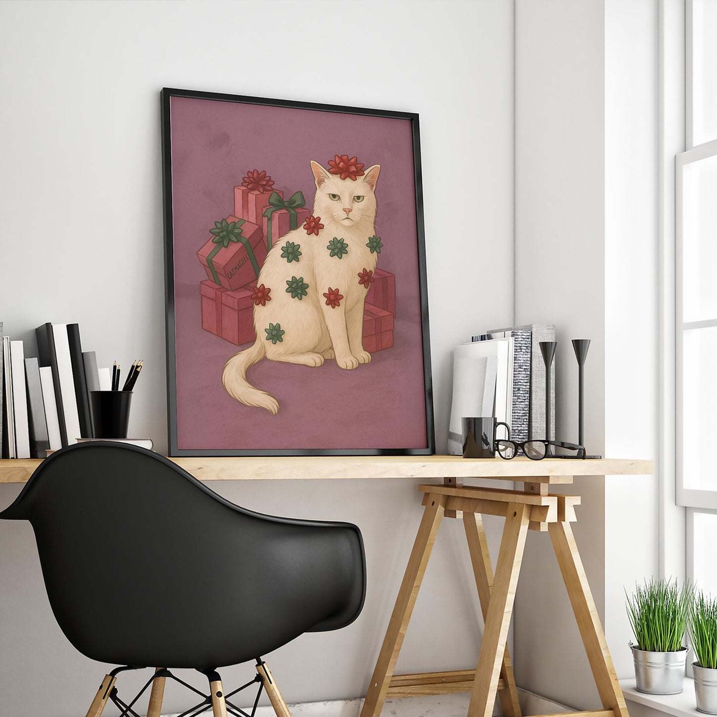 Christmas Cat Poster - Funny Cat Print With Retro Xmas Art & Cozy Holiday Decor