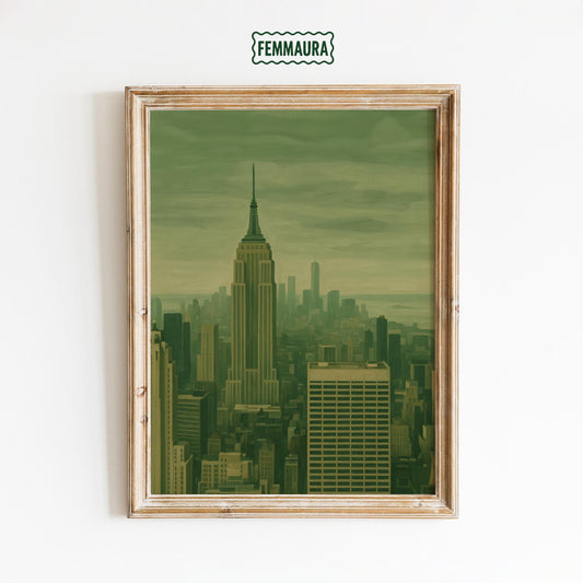 Empire State Building Poster – Moody Green Wall Art | New York City Skyline Print